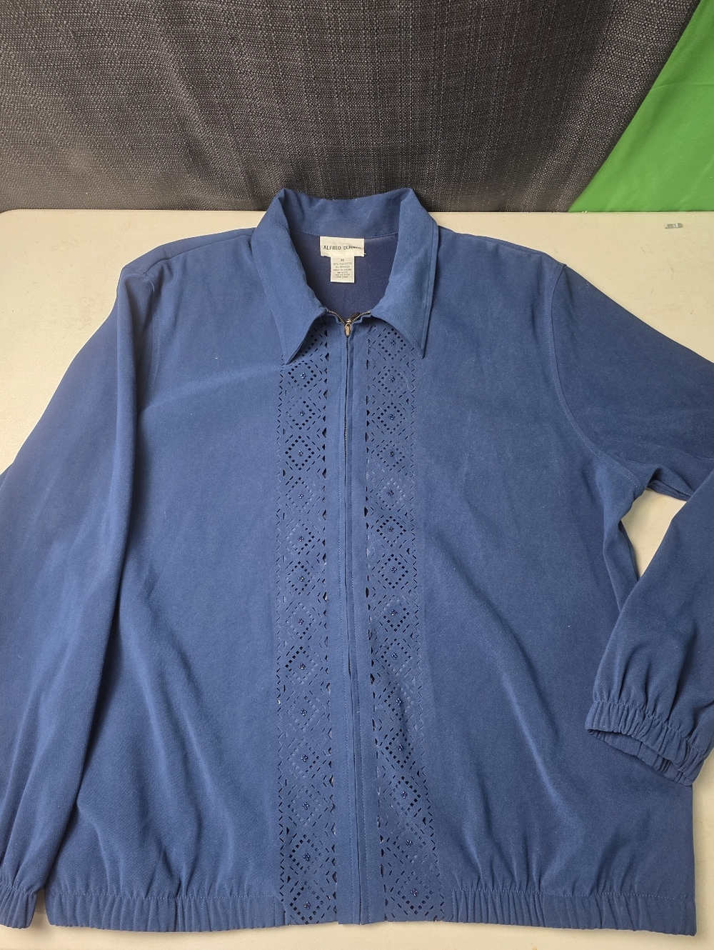 Alfred Dunner Women's 16 Blue Zip-Front Light Jacket Laser-cut & Beaded Detail